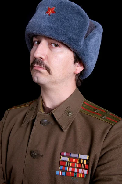 Young man dressed as russian military — Stock Photo, Image