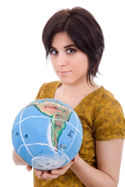 World in her hands — Stock Photo, Image