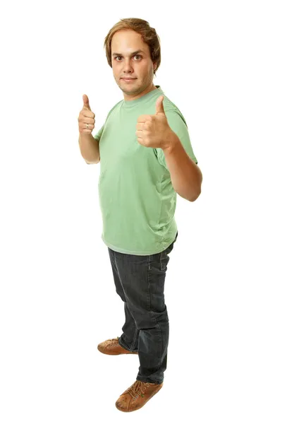 Young casual man going thumbs up — Stock Photo, Image