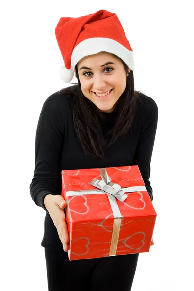 Menina bonita segurando um presente de Natal — Fotografia de Stock