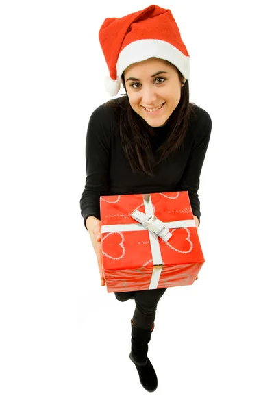 Hermosa joven sosteniendo un regalo de Navidad —  Fotos de Stock