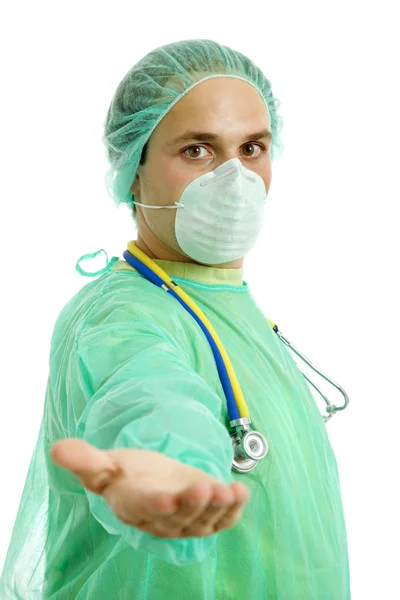 Young male doctor offering hand — Stock Photo, Image
