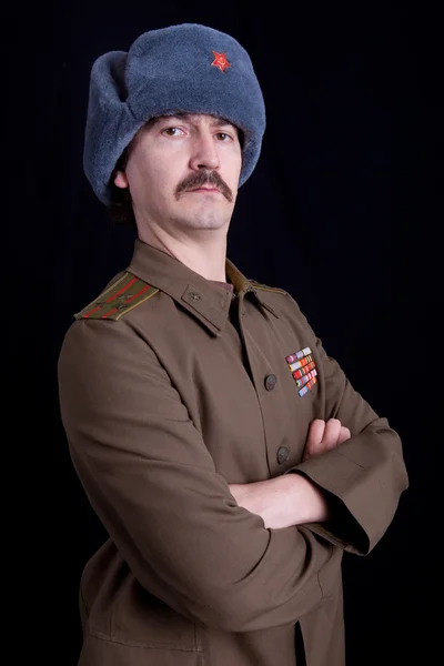 Young man dressed as russian military — Stock Photo, Image