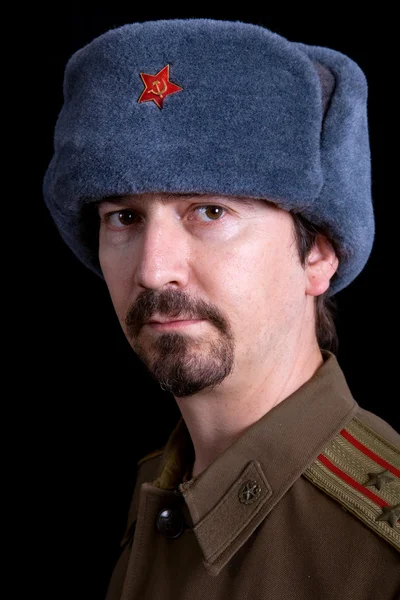 Young man dressed as russian military — Stock Photo, Image