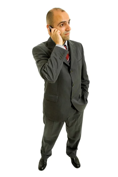 Young business man looking with his phone — Stock Photo, Image