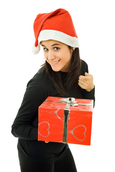 Beautiful young girl holding a christmas gift Royalty Free Stock Images