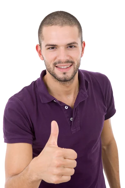 Young casual man going thumb up — Stock Photo, Image