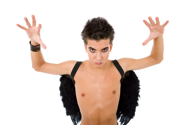 Giovane uomo adolescente casual con le ali, su bianco — Foto Stock