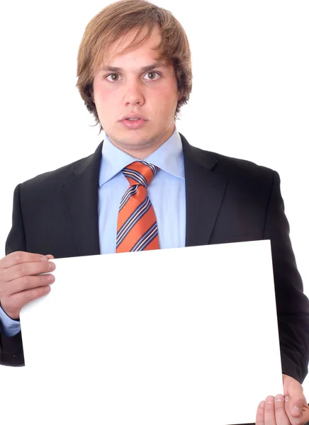 Hombre con tablero aislado sobre fondo blanco —  Fotos de Stock