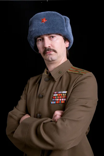 Young man dressed as russian militar — Stock Photo, Image