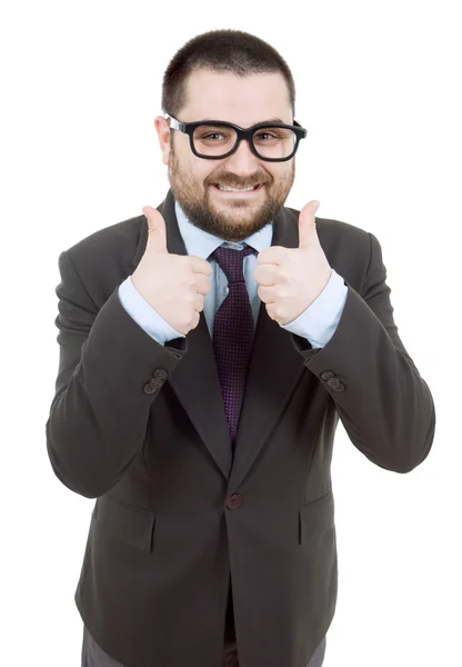 Young silly business man going thumbs up — Stock Photo, Image