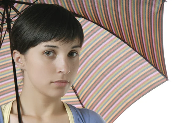 Giovane ragazza bruna con ombrello — Foto Stock