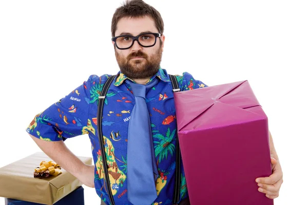 Happy silly salesman with some boxes — Stock Photo, Image