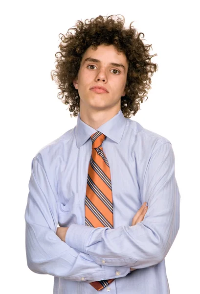 Retrato de joven serio aislado en blanco —  Fotos de Stock