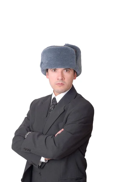 Jovem homem de negócios em chapéu russo — Fotografia de Stock