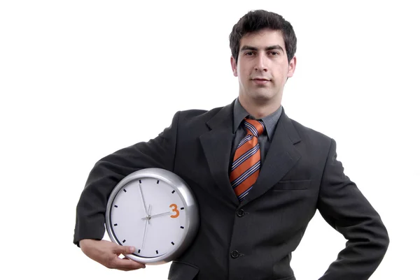 Hombre de negocios con reloj sobre fondo blanco —  Fotos de Stock