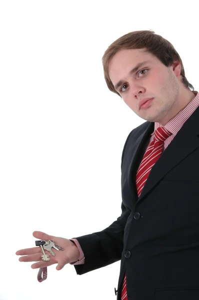 Geschäftsmann-Porträt mit Autoschlüssel in der Hand — Stockfoto