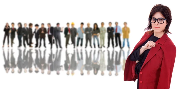 Business woman in front of a group of — Stock Photo, Image