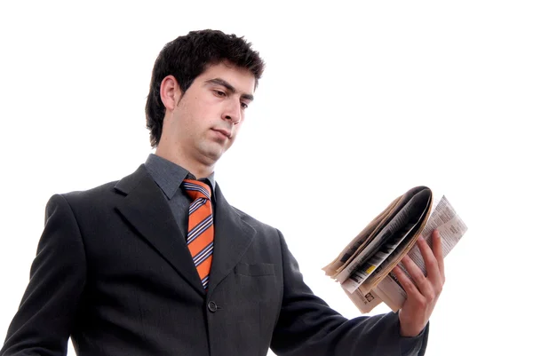 Young businessman with a newspaper — Stock Photo, Image