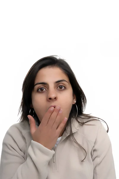 Surprised young casual woman — Stock Photo, Image