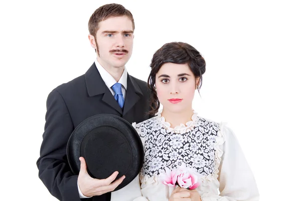Casal vintage em lá roupas de casamento — Fotografia de Stock