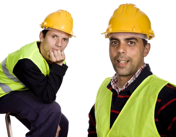 Two young workers in a white background — Stock Photo, Image