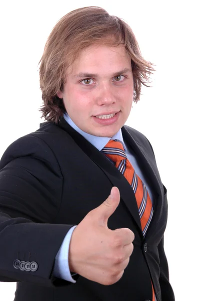 Young businessman showing thumb up — Stock Photo, Image