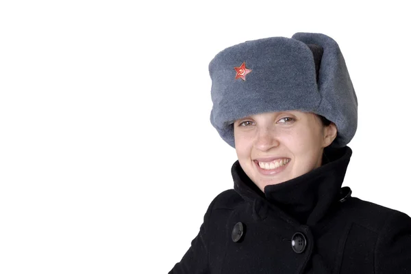 Casual meisje met een Russische hoed — Stockfoto