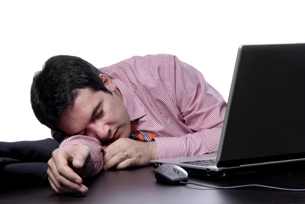 Young business man sleeping on the laptop — Stock Photo, Image