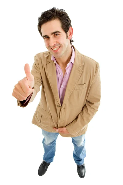 Young casual man full body going thumbs up — Stock Photo, Image