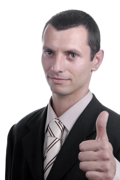 Young business man showing thumb up — Stock Photo, Image