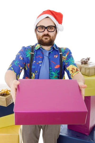 Happy silly salesman with some boxes — Stock Photo, Image