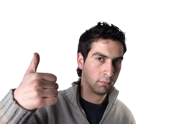 Young casual man thumbs up — Stock Photo, Image