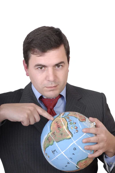 Business man holding a globe — Stock Photo, Image