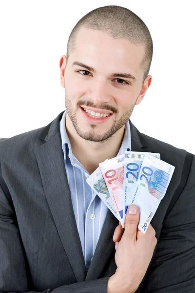 Joven hombre casual con un montón de dinero — Foto de Stock
