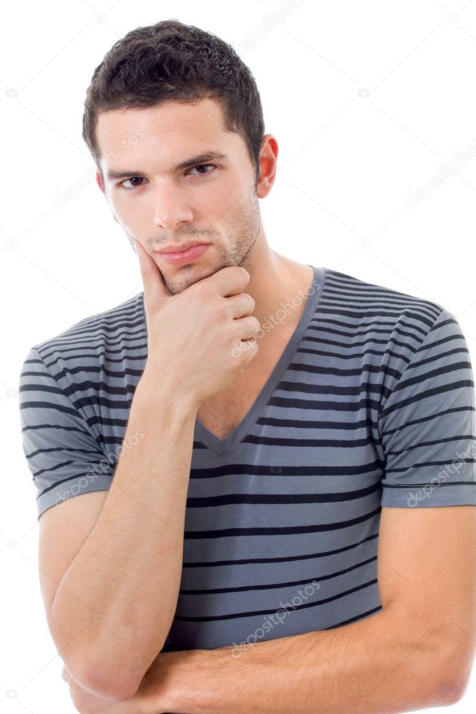 Thinking young casual man portrait