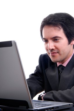 yakışıklı genç iş adamı laptop ile çalışma