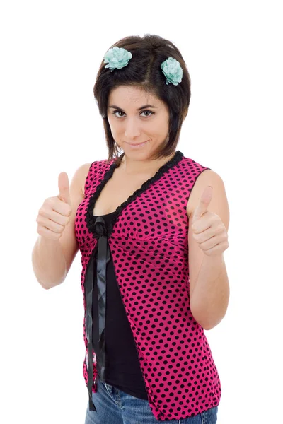 Young happy beautiful woman going thumbs up — Stock Photo, Image