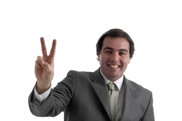 Young businessman showing two fingers — Stock Photo, Image