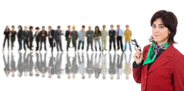 Business woman in front of a group of — Stock Photo, Image