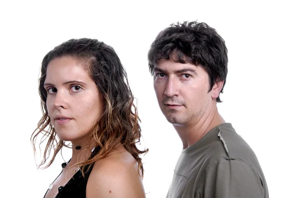 Young casual couple portrait in studio shot — Stock Photo, Image