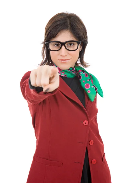 Joven mujer de negocios señalando — Foto de Stock