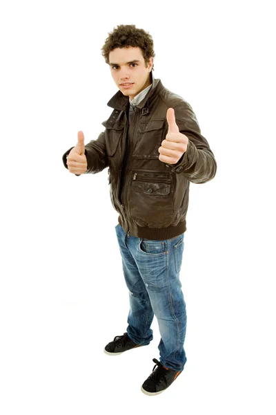 Young casual man going thumbs up — Stock Photo, Image