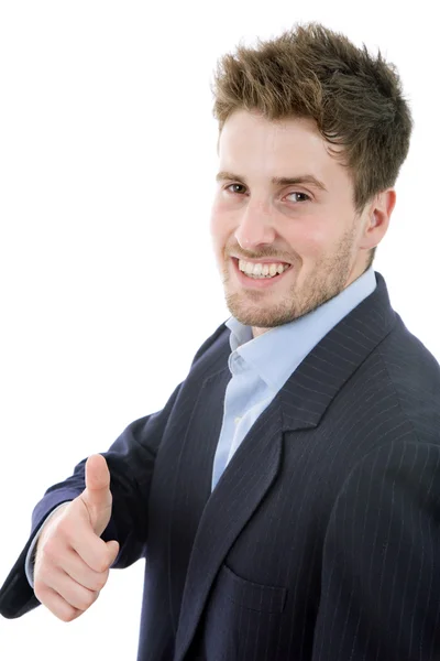 Young casual man going thumbs up — Stock Photo, Image