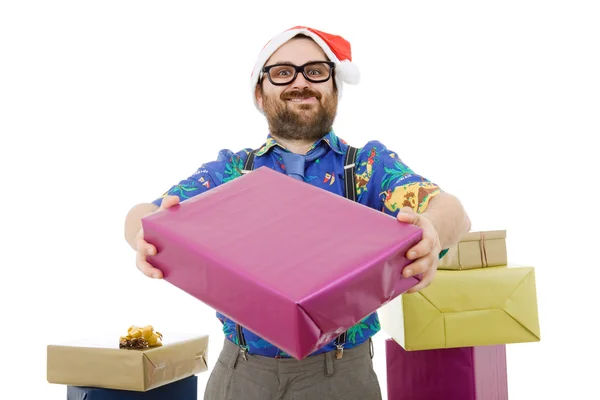 Happy silly salesman with some boxes — Stock Photo, Image