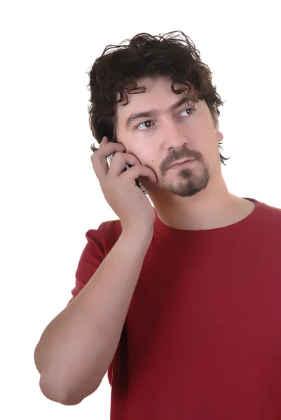 Hombre en fondo blanco llamando por teléfono —  Fotos de Stock
