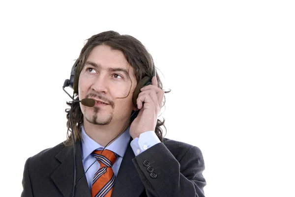 Junger Callcenter-Mann telefoniert — Stockfoto