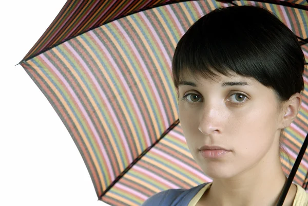 Menina morena nova com guarda-chuva — Fotografia de Stock