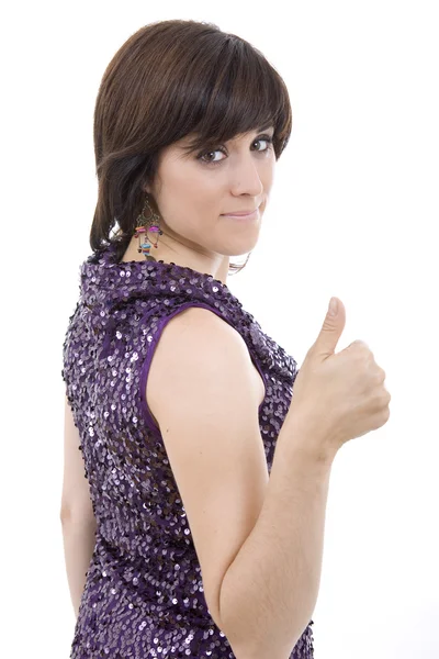 Young happy beautiful woman going thumb up — Stock Photo, Image