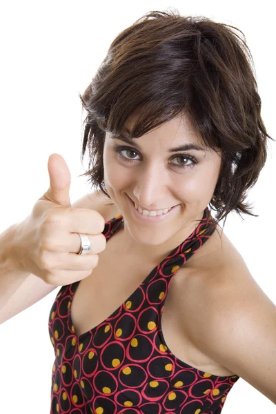 Young happy beautiful woman going thumb up — Stock Photo, Image